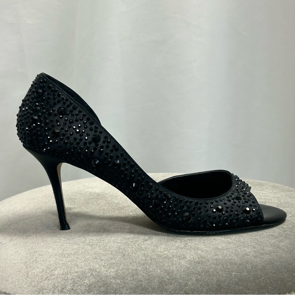 Aldo black crystal rhinestone embellished peep toe high heels Sz 8.5